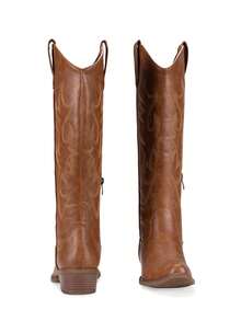 Comfyshoes Women's Embroided Cowboy Boots, Square Toe Knee High Western Boots - màu nâu - Xem 8