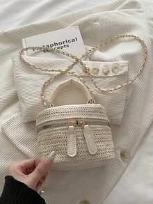 Lightweight Mini Chain Bag Quilted Handbag Bucket Bag Suitable For Girls College Students And Office Workers - Beige - View 4