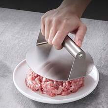 1 pieza Prensa manual resistente para hacer hamburguesas, con mango resistente al calor, apta para parrilla, restaurante y cocina en casa - Fabricante de hamburguesas, mini hamburguesas y panqueques (Grado comercial) - Plateado - Ver 1