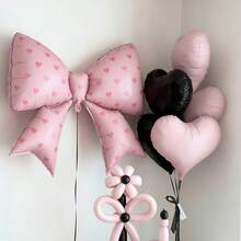 6pcs/Set Bow Decor Balloon Set, With Heart-Shaped Balloons And Printed Bow Balloons, Suitable For Birthday, Confession, Proposal, Engagement, Wedding, Bachelorette Party, Anniversary, Bridal Shower, Valentine's Day - Multicolor - View 7