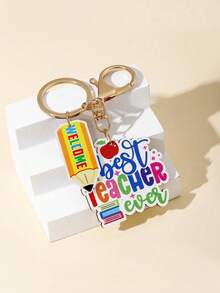 Lindo llavero, temporada de regreso a clases, colgantes con temas de campus, etiqueta de madera colorida con letras del alfabeto para maestros, una pieza para manualidades DIY, recuerdos creativos para graduación, fiesta de compañeros de clase, regalo para maestros, regalo de festival, llavero para accesorios de coche y teléfono, accesorios de coche, encanto de bolso escolar, el regalo perfecto para compañeros de clase, maestros y mejores amigos - Multicolor - Ver 12