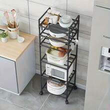 4/5/6 Tier 3-5 Layer Adjustable Kitchen Storage Rack, Kitchen Organizer, Vertical Baking Rack, Oven Rack, Metal Storage Shelf, Kitchen Utensil Storage Rack, Metal Shelving, Sturdy And Stable, Corner Storage Rack, Black Metal Storage Rack, Spice Rack, Cookware And Tableware Rack, Home Decor, Suitable For Kitchen, Microwave/Rice Cooker/Oven, Small Kitchen Appliances, Electric Pot, Tableware Basket, Kitchen, Pantry, Bathroom - View 2
