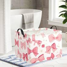 1pc Pink Bow Pattern Storage Box, Portable Foldable Storage Basket, Multi-Purpose Clothing & Toy Organizer Box, Girly Home Storage - Coral Pink - View 5
