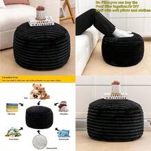 Asuprui Puf otomano sin relleno otomano reposapiés puf redondo de 20 x 20 x 12 pulgadas silla plegable para sala de estar recámara rayas negras - Cubierta de puf negra sin relleno - Ver 1