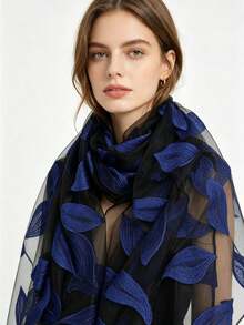 1pc Leaf Pattern Long Lightweight Scarf, Fashionable Accessory For Spring/Summer Vacation, Travel, Photo Shoot, Versatile For Women,Beach,Holiday,Accessories - Blue - View 7