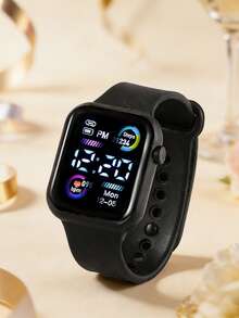 2件套时尚男童黑色夜光电子手表和足球主题手链套装，休闲百搭，日常佩戴，适合复活节、返校季、送礼（不含礼盒） - 黑色 - 查看 3