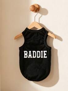 LUCKIE PAW Áo khoác cho thú cưng in chữ "BADDIE" màu đen ngộ nghĩnh, có tác dụng đuổi bọ chét, giảm rụng lông, giữ ấm và thoáng khí, phù hợp cho chó nhỏ và lớn, dùng trong nhà và ngoài trời. - màu đen - Xem 2