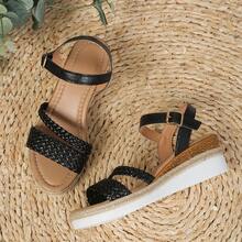 Aijiangluo Giày sandal nữ màu đen thời trang mới, nhẹ, đa năng, đính đá lấp lánh, hở mũi, đế dày, kiểu dáng nghỉ hè, quai bện, thích hợp cho hẹn hò, mua sắm, đi làm, dự tiệc, đi biển. - màu đen - Xem 4
