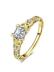 1 chiếc nhẫn hình nút thắt Celtic sang trọng đính đá Cubic Zirconia, phù hợp cho nữ, lý tưởng cho đám cưới, lễ đính hôn, tiệc kỷ niệm, quà tặng ngày Valentine. - Vàng - Xem 8