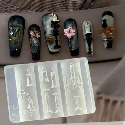 1个复古烛台模具，3D美甲装饰，硅胶模具，美甲师必备