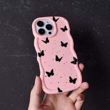 Butterfly Cute Cartoon Bow Phone Case Compatible With Samsung Galaxy A/S/FE/Plus/Ultra, Compatible With Xiaomi Note POCO, Reno , Honor, Hot Spark, Moto | Polka Dot Pastel Macaron Color, Cream Wave Edge, Full Body Shockproof Protective Cover For Girls Women INS Style - Multicolor - View 4