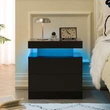 Modern Style Bedside Table With Two Drawers, Easy Assembly, Ample Storage Space, Suitable For Bedrooms And Living Rooms - 黑色 - 查看 1
