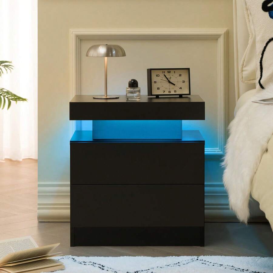 Modern Style Bedside Table With Two Drawers, Easy Assembly, Ample Storage Space, Suitable For Bedrooms And Living Rooms - 黑色 - 查看 1