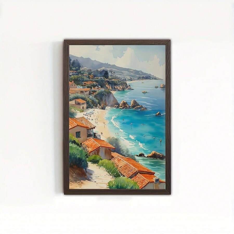 2D Plano, 2D Plano, 1 pieza, 2D, Pintura de acuarela sin marco de la playa de Laguna, Póster de arte de pared o impresión en lienzo en estilo vintage de California, Perfecto como regalo de viaje de la playa de Laguna. Una divertida decoración de pared de lienzo para dormitorios, cocinas y salas de estar - Sin marco - Ver 1