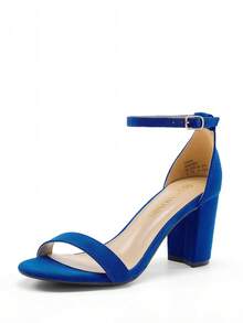 Women Ankle Strap Low Heel Pump Sandals - Open Toe, Chunky Block Heel, Comfortable Pump Shoes With Adjustable Ankle Strap For Casual And Formal Wear, For Party, Wedding, Prom - Xanh đậm - Xem 4