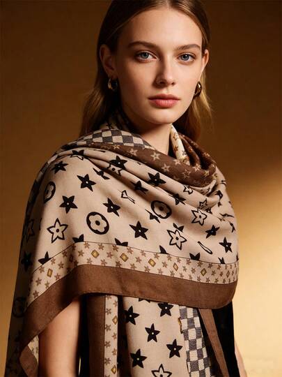 Moemton Khăn choàng/khăn quàng cổ bằng vải lanh họa tiết hoa cổ điển dành cho nữ, in kỹ thuật số, viền dệt, phù hợp cho phụ nữ công sở sành điệu và các quý cô chuyên nghiệp, mùa xuân/hè.