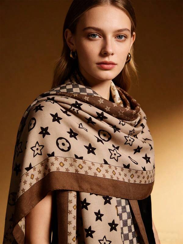 Moemton وشاح/شال قطن كتان للنساء بطبعة زهور عتيقة، طباعة رقمية، حافة منسوجة، مناسب للنساء العصريات والسيدات المحترفات، للربيع والصيف