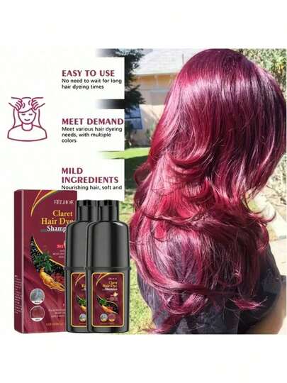 EELHOE Hair Dye Shampoo (Wine Red) Hair Shampoo Series Gentle Moisturizing Scalp Easy Color Change Hair Shampoo Quick Effect Hair Dye, High Coverage Of White Hair, Three In One Hair Dye, Containing Ginseng Essence Extract, Moisturizing Hair