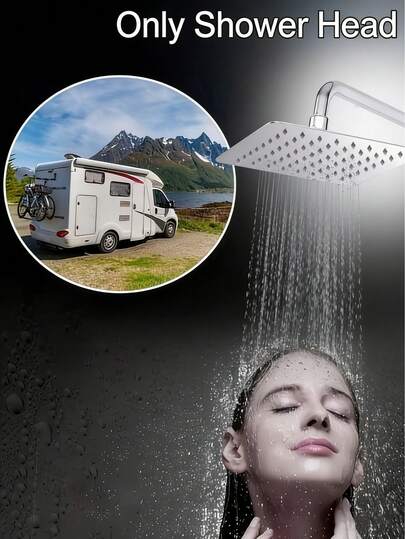 Đầu vòi sen vuông bằng thép không gỉ 8 inch - Phụ kiện phòng tắm gắn tường áp lực cao cho trải nghiệm tắm thư giãn, Phụ kiện vòi sen