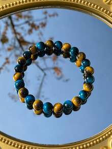 1条苔藓玛瑙、黄虎眼石和木碧玉串珠手链，具有接地、疗愈、净化功效的宝石手链，带来宁静与情绪平衡，是馈赠佳品。 - 彩色 - 查看 6