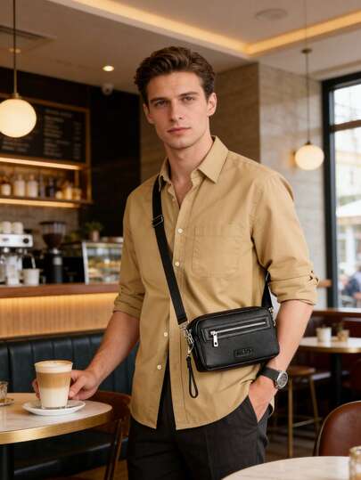 Men's PU Leather Casual Crossbody Bag, Minimalist Commuter Shoulder Bag