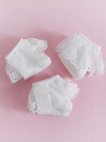 3双女童白色蕾丝边短袜，甜美公主风婴儿透气网眼短袜 - 白色 - 查看 8