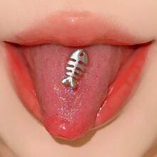 Khuyên lưỡi hình xương cá bằng thép không gỉ, ren ngoài, kiểu dáng punk độc đáo của châu Âu và Mỹ. - Khuyên lưỡi hình xương cá nhỏ - Xem 1