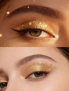 6 pièces Tatouage temporaire à la feuille d'or pour le maquillage des yeux, convient pour les fêtes, les mariées, la photographie, le carnaval, les rassemblements, le maquillage quotidien. Autocollants de tatouage de taches de rousseur pailletées pour le maquillage des yeux pour femmes - Doré - Voir 4