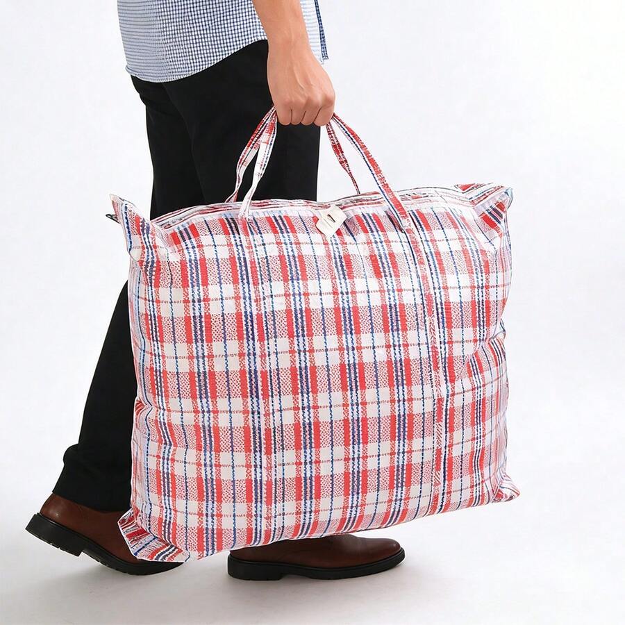 1 unidad de bolso de almacenamiento tejido a cuadros (bolsa de viaje), de gran capacidad, resistente al desgaste, impermeable, plegable y reutilizable, ideal para uso doméstico, viajes, mudanzas y estancias en residencias estudiantiles, una perfecta bolsa antipolvo para organizar. - 150038 Rojo - Ver 1