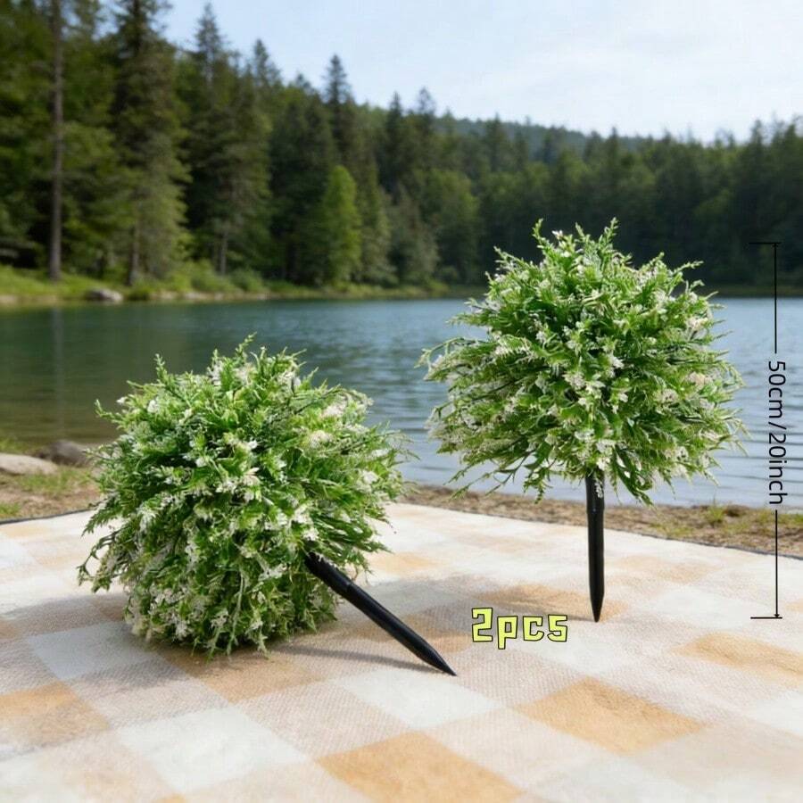 2 Bộ Cọc Trang Trí Hoa Oải Hương Trắng - Có Đinh Cố Định Để Cắm Trực Tiếp, Thích Hợp Cho Hiên Nhà, Trong Nhà, Ban Công, Sân Vườn, Cây Giả Dùng Cho Vườn Ngoài Trời, Sân Thượng, Hiên Nhà, Trang Trí Halloween, Ngày Valentine (Không Kèm Chậu) - Nhiều màu - Xem 1