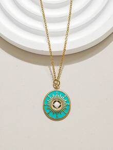 1 pieza Collar con colgante redondo de estrella del norte enchapado en oro de 18K, joyería clásica vintage de acero inoxidable, collar gargantilla de tono dorado para mujer, regalo para el Día de la Madre - estrella polar - Ver 6