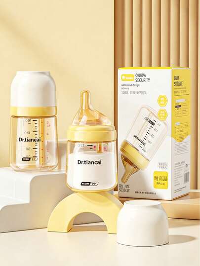 1 bình sữa miệng rộng chống đầy hơi bằng chất liệu PP, thiết kế lệch tâm mô phỏng bú mẹ, chống nôn trớ cho trẻ sơ sinh 0-6 tháng tuổi.