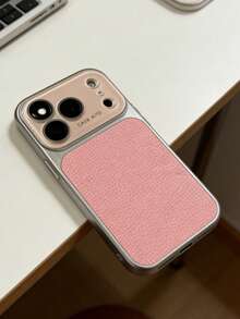 Luxury Embossed Leather Texture Pink Large Window Phone Case, Compatible With IPhone 17 17 Pro Max, 17 Pro, 17, 16 Pro Max, 16 Pro, 15 Pro Max, 15 Pro, 13 Pro Max, 14 Pro, 16, 15, 14, 13, Lens Protection, Shock-Proof Back Cover - Pink - View 2