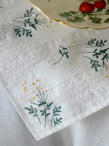 1/2/4pcs Pastoral Style Floral Tablecloth, Ins Inspired Linen Embroidered Dining Placemats - White - View 6