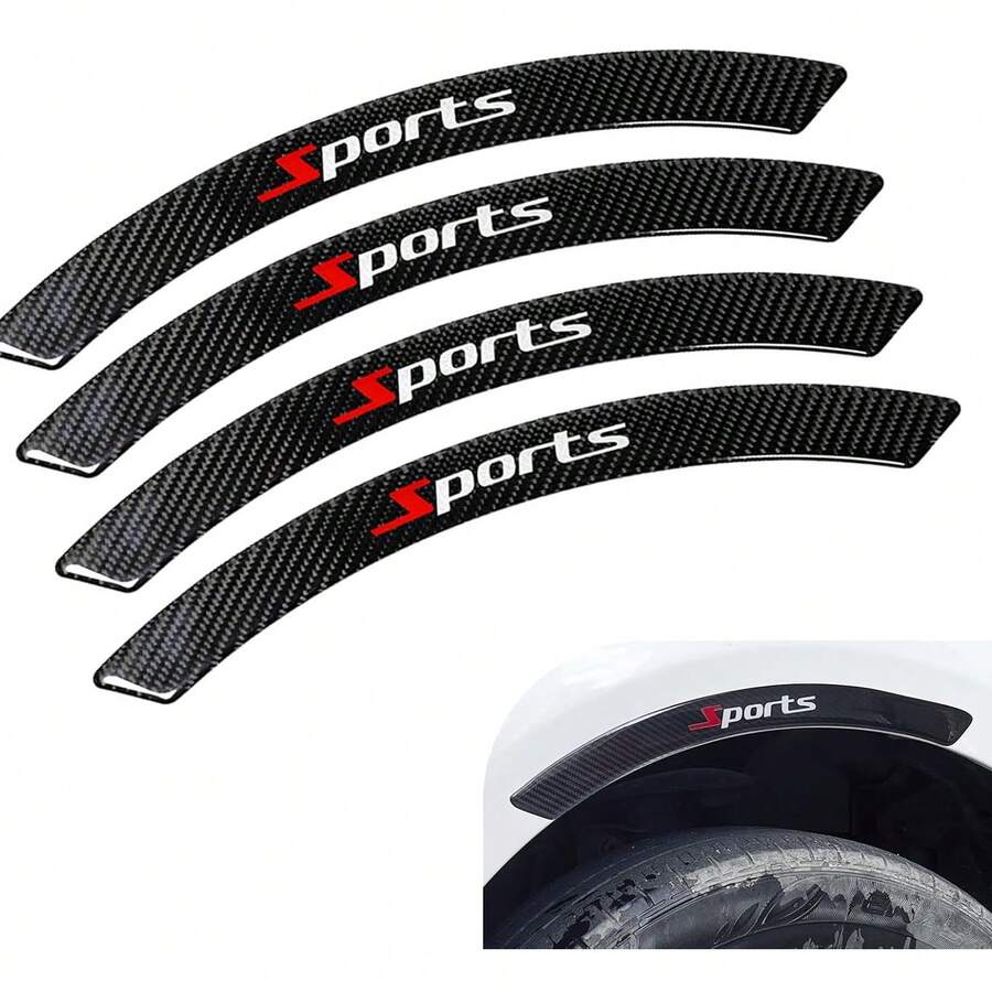 Car Fender Protector,4PCS Carbon Fiber Wheel Arch Protective Stickers, Universal Self-Adhesive Automobile Wheel Arch Decorative Strips For Anti-Scuff (Black #Sport) - Black - View 1
