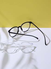 2pcs/1pc Round Glasses, Suitable For Both Men And Women, Ideal For Students Back To School. Can Be Used For Computer Reading, Gaming, TV Watching Or Smartphone Use. - Transparent - View 2