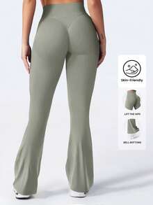 Yefecy Quần yoga ống loe nữ, quần legging tập thể dục không đường may, co giãn, nâng mông, che khuyết điểm nếp nhăn. - Màu Xám nhạt - Xem 1