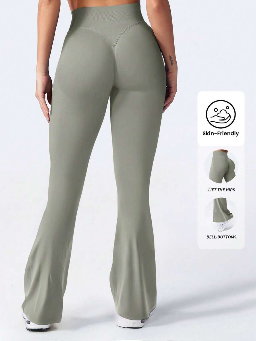 Yefecy Quần yoga ống loe nữ, quần legging tập thể dục không đường may, co giãn, nâng mông, che khuyết điểm nếp nhăn. - Màu Xám nhạt - Xem 1