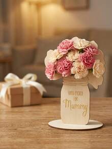 1 Stück DIY Blumenständer für Muttertags Dekoration - Selbstmontage, ermöglicht es Ihnen, Ihren eigenen Blumenstrauß auf dem Ständer zu kreieren. Dieser Holz Tischblumenhalter ist ein perfektes Muttertagsgeschenk für Mama. - Dekorativer Blumenständer zum Muttertag - Übersicht 4