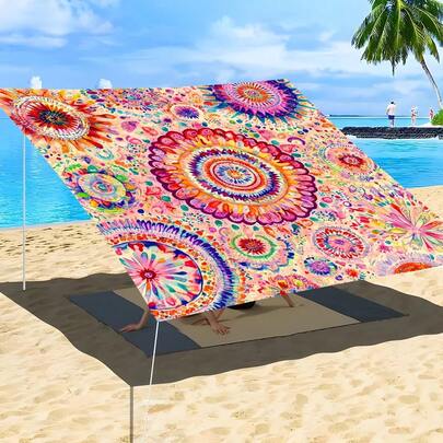 1 tấm bạt che nắng ngoài trời in họa tiết Mandala phong cách Bohemian, dùng cho sân vườn, cắm trại, hiên nhà, bãi biển, dã ngoại, cắm trại, công viên, bãi cỏ (Không bao gồm cột)