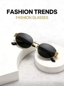 Retro European Style Small Oval Glasses, Unisex, Suitable For Y2K Era, Can Be Worn Daily, Street Style, Vacation, Casual, Beach Outfit, Women's Accessories And Clothing Accessories - Multicolor - View 2
