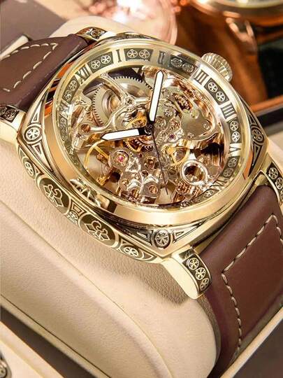 GUANQIN Men's Zinc Alloy Business Style Luminous Hollow Wrist Watch, Fashion Business Luxury Sports Classic Minimalist Casual Watch, Suitable For Easter, Halloween, Christmas, Father's Day, Birthday, Back To School, Student, Holiday, Valentine's Day, Date, Business, Daily Wear, Gift, Music Festival, Wedding Season