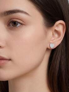 Bông tai hình trái tim bằng bạc Sterling 925 đính đá Cubic Zirconia màu hồng và trong suốt, hộp quà trang sức không gây dị ứng. - trắng - Xem 4