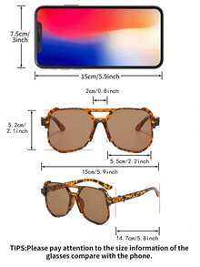 1 Pair Women's Leopard Print Geometric PC Frame Retro Pilot Fashion Glasses, Fashionable Street Style - Multicolor - View 5