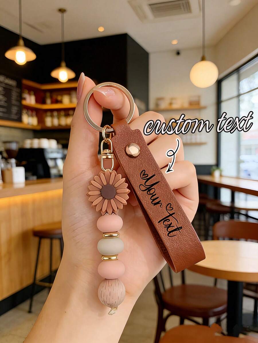 客製化手工雛菊串珠鑰匙圈，個性化鑰匙圈，手工串珠設計，可愛風格包包吊飾，生日、情人節、好朋友禮物