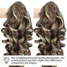 16 Inch Claw Clip Ponytail Extension, Ombre Brown Blonde Curly Synthetic Hairpiece For Women, Natural Wavy Drawstring Ponytail Hair Extensions For Daily Party - 彩色 - 查看 5