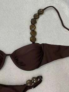 Bộ bikini Polovedo chính hãng, hàng mới về mùa Xuân/Hè, kiểu dáng gợi cảm, thoải mái, màu trơn, thích hợp cho đi biển, hẹn hò, dự tiệc, du lịch. - màu nâu - Xem 5