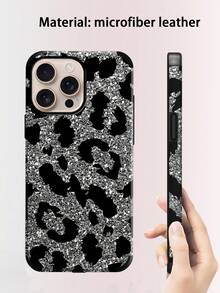 1个闪亮豹纹软皮防震保护手机壳，兼容苹果17 Pro Max/16 Pro Max/16 Plus/13 Pro Max/14 Pro Max/13/14/11/12 Pro/11/15 Pro、三星Galaxy S24 Ultra，扬声器孔设计，节日礼物 - 黑色 - 查看 3