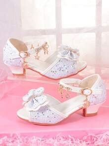 Girls' Fashion High Heel Sandals, Rainbow Glitter Kids Pageant Shoes For Little Girls, Suitable For Performance, Runway, Party - White - View 2