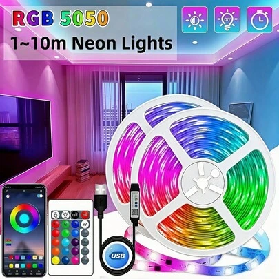 Dây đèn LED 5050 RGB chạy bằng nguồn USB, đồng bộ với nhạc, điều khiển bằng ứng dụng thông minh và điều khiển từ xa, thích hợp cho phòng ngủ, phòng khách, phòng ngủ, trang trí nhà cửa, trang trí tiệc, trang trí phòng trẻ em.